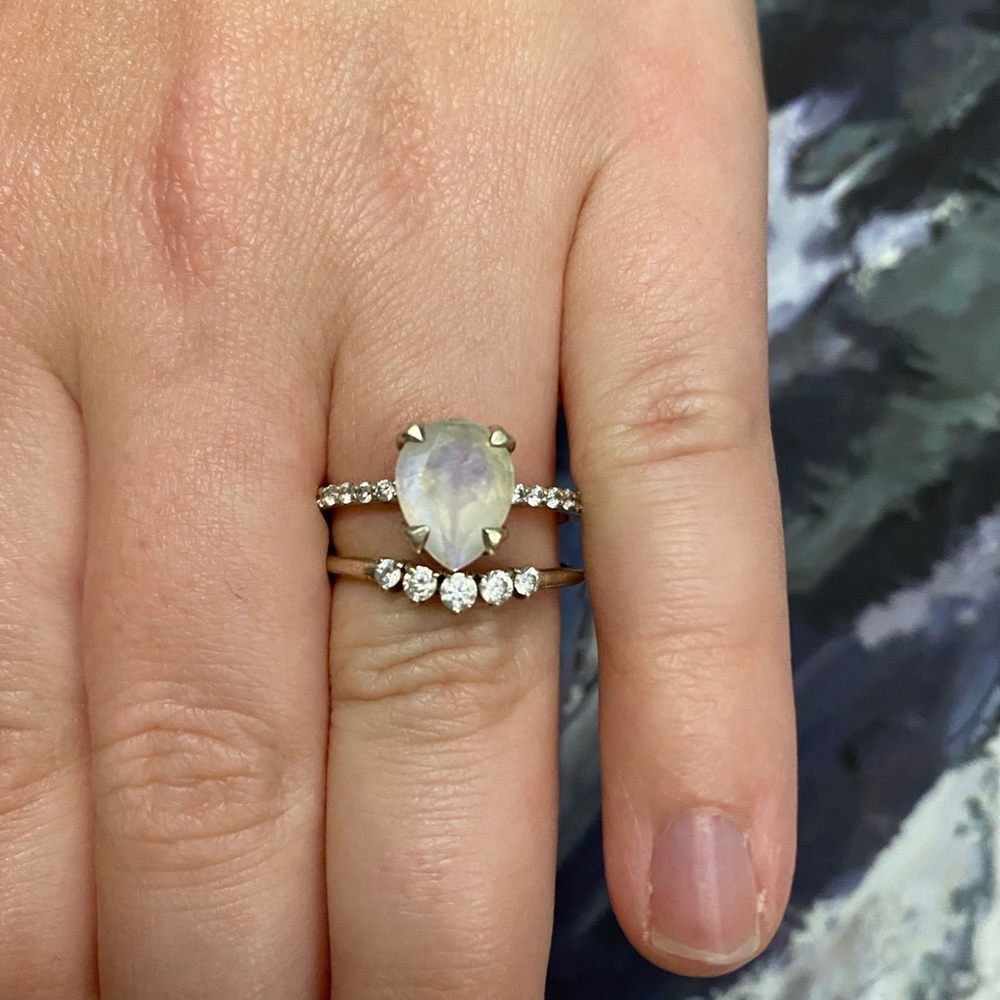 Diamond and moonstone ring